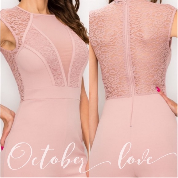 SUDUCTIVE Light Pink Jumpsuit With Lace - Picture 4 of 4